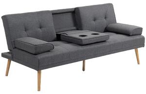 HOMCOM Canapea Extensibilă cu 3 Locuri, 2 Cotiere Detașabile, Covoraș Antiderapant și Imitație In și Lemn, 181x77x72 cm, Gri Închis | Aosom Romania