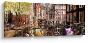 Tablou - Amsterdam, pictură (cu ceas) (90x30 cm)