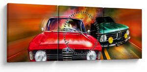 Tablou - Mașini de curse retro (cu ceas) (90x30 cm)