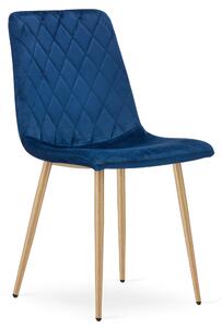 Scaun Bucatarie/Dining Clay Albastru Catifea Picioare Metalice Finisaj Lemn