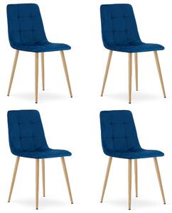 Set 4 Scaune Bucatarie/Dining Jacob Albastru Catifea Picioare Metalice Finisaj Lemn