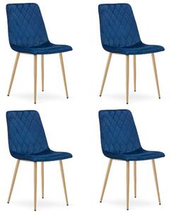 Set 4 Scaune Bucatarie/Dining Clay Albastre Catifea Picioare Metalice Finisaj Lemn