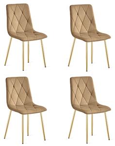 Set 4 Scaune Bucatarie/Dining Fido Catifea Maro Picioare Aurii