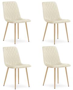 Set 4 Scaune Bucatarie/Dining Clay Catifea Bej Picioare Metalice Finisaj Lemn