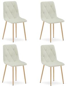 Set 4 Scaune Bucatarie/Dining Fido Material Textil Bej Picioare Metalice Finisaj Lemn