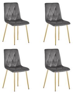 Set 4 Scaune Bucatarie/Dining Fido Catifea Gri Inchis Picioare Aurii