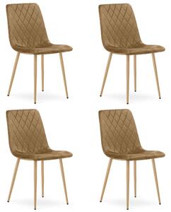 Set 4 Scaune Bucatarie/Dining Clay Catifea Maro Picioare Metalice Finisaj Lemn
