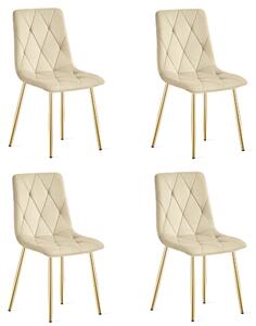 Set 4 Scaune Bucatarie/Dining Fido Bej Catifea Picioare Aurii