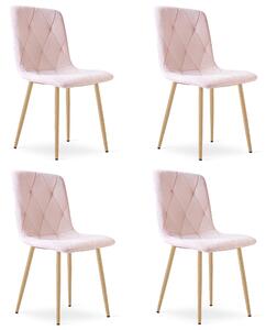 Set 4 Scaune Bucatarie/Dining Fido Catifea Roz Deschis Picioare Metalice Finisaj Lemn