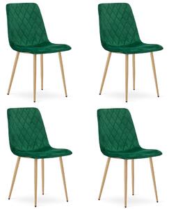 Set 4 Scaune Bucatarie/Dining Clay Catifea Verde Picioare Metalice Finisaj Lemn