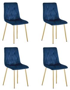 Set 4 Scaune Bucatarie/Dining Fido Albastru Catifea Picioare Aurii