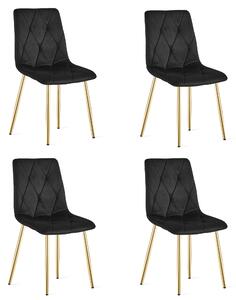 Set 4 Scaune Bucatarie/Dining Fido Catifea Neagra Picioare Aurii