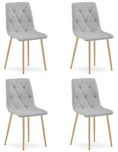 Set 4 Scaune Bucatarie/Dining Fido Material Textil Gri Deschis Picioare Metalice Finisaj Lemn
