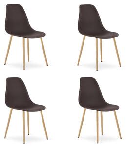 Set 4 Scaune Bucatarie/Dining Velo Plus Maro Picioare Metalice Finisaj Lemn