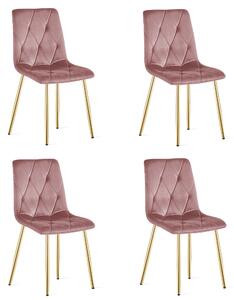 Set 4 Scaune Bucatarie/Dining Fido Roz Catifea Picioare Aurii