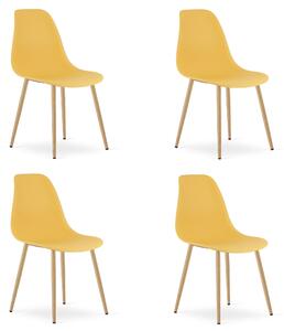 Set 4 Scaune Bucatarie/Dining Velo Plus Galben Mustar Picioare Metalice Finisaj Lemn
