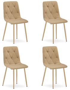 Set 4 Scaune Bucatarie/Dining Fido Material Textil Maro Picioare Metalice Finisaj Lemn