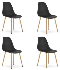 Set 4 Scaune Bucatarie/Dining Velo Plus Negre Picioare Metalice Finisaj Lemn
