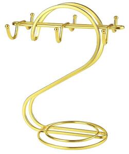Suport auriu elegant metalic Pufo Ellegant Gold pentru cani, cesti si farfurii- suport cu 6 carlige pentru depozitare, organizare sau decor