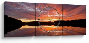 Tablou - Apus de soare peste lac (cu ceas) (90x30 cm)