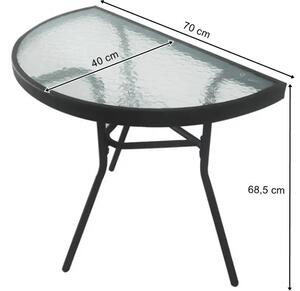 Masa semicirculara de gradina cu blat de sticla ISLAND 70x40 cm, negru