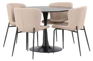 Set masa rotunda cu blat negru Holly cu 4 scaune
