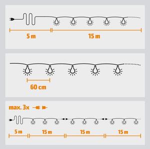 Brilagi - Ghirlandă LED decorativă de exterior, 25 x soclu E12, 20 m, IP44, alb rece