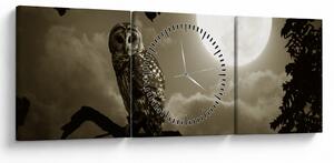 Tablou - Bufniță de noapte, auriu (cu ceas) (90x30 cm)