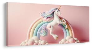 Tablou unicorn de poveste pe un curcubeu pastel