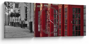 Tablou - Cutii telefonice din Londra (cu ceas) (90x30 cm)