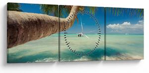 Tablou - Mare curată cu palmier (cu ceas) (90x30 cm)