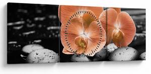 Tablou - Orhidee portocalii (cu ceas) (90x30 cm)