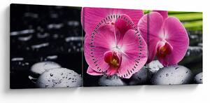 Tablou - Orhidee roz cu frunze de palmier (cu ceas) (90x30 cm)