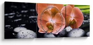 Tablou - Orhidee portocalie cu frunze de palmier (cu ceas) (90x30 cm)