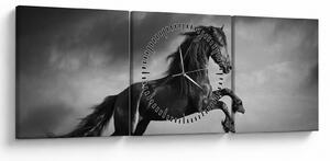 Tablou - Cal alb și negru (cu ceas) (90x30 cm)