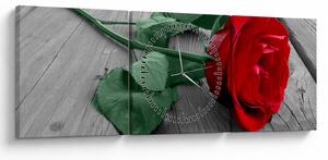 Tablou - Trandafir roșu cu tulpină verde (cu ceas) (90x30 cm)