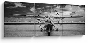 Tablou - Avion alb-negru și alb-negru (cu ceas) (90x30 cm)
