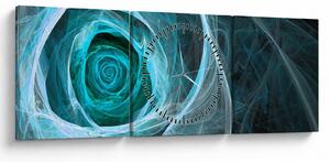 Tablou - Abstract trandafir albastru cu fundal negru (cu ceas) (90x30 cm)
