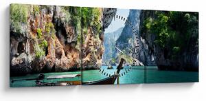 Tablou - Apă peisaj mediteranean cu barca (cu ceas) (90x30 cm)