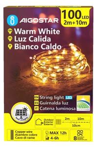 Aigostar - Ghirlandă solară LED 100xLED/8 funcții 12m IP65 alb cald