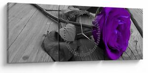 Tablou - Trandafir violet cu tulpina verde (cu ceas) (90x30 cm)