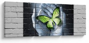 Tablou - Fluture verde în perete (cu ceas) (90x30 cm)