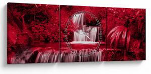 Tablou - Cascade indoneziene în roșu (cu ceas) (90x30 cm)