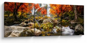 Tablou - Cascade în peisaj de toamnă, portocaliu (cu ceas) (90x30 cm)