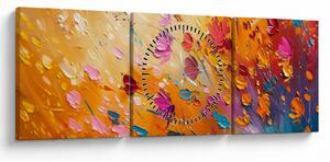 Tablou - Pictură flori colorate (cu ceas) (90x30 cm)