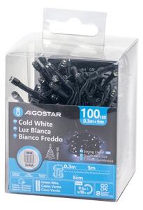 Aigostar - Ghirlandă LED pentru exterior, 100 LED, 8 funcții, 3xAA, 5,3 m, IP44, alb rece