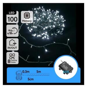 Aigostar - Ghirlandă LED pentru exterior, 100 LED, 8 funcții, 3xAA, 5,3 m, IP44, alb rece