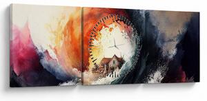 Tablou - În vârtejul potopului, acuarelă (cu ceas) (90x30 cm)
