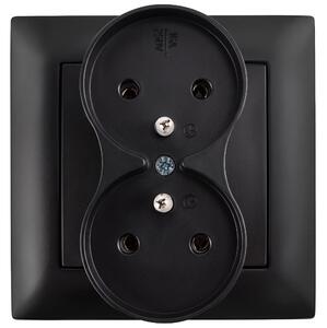 Priză dublă cu împământare și ramă OSTE JNH002-G Black