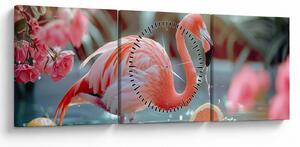 Tablou - Flamingo în iaz (cu ceas) (90x30 cm)